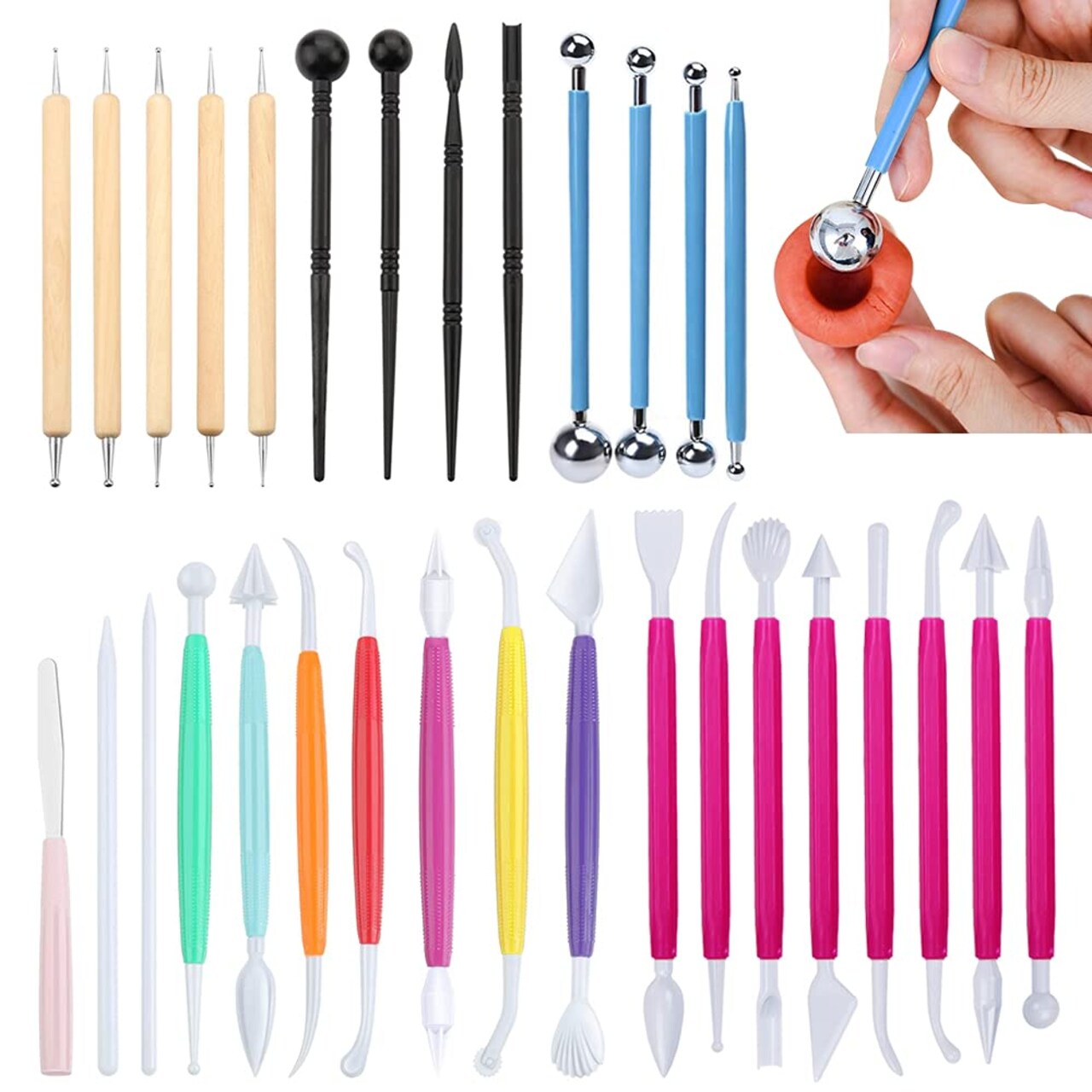 31pcs Fondant Cake Modeling Decorating Hand Sculpting Tools Kit for Cookie Cake Decorating, Sugarcraft Sculpture Pottery